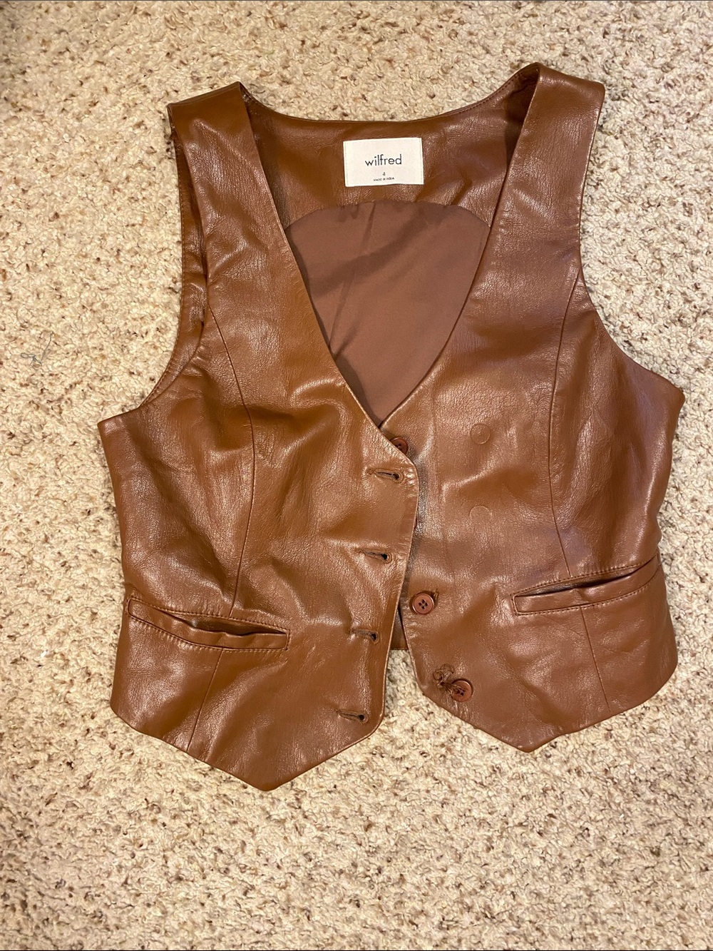 Wilfred Brown Faux Leather Vest with Smooth Finish